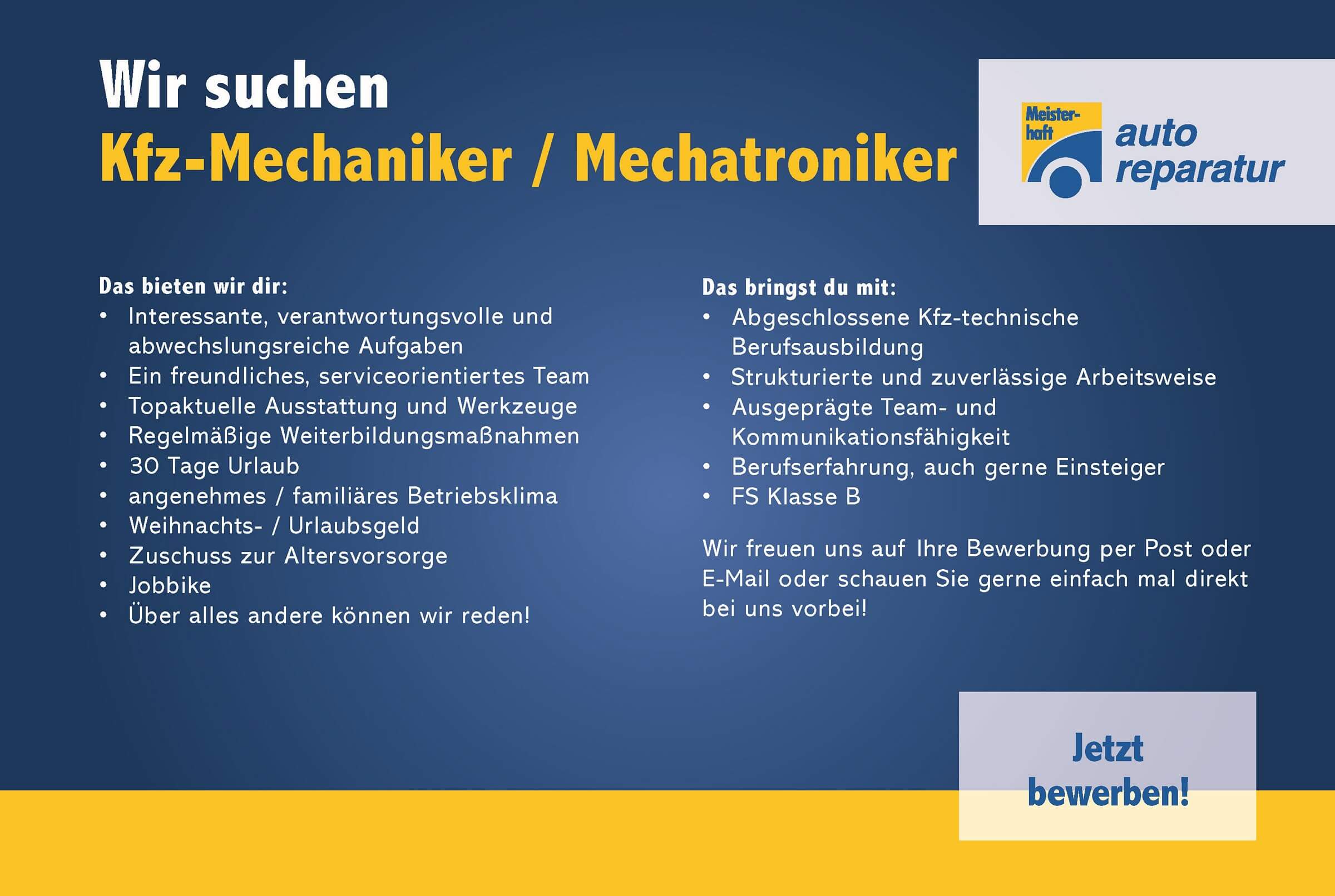 Bild: Kfz Jahnke sucht nach Kfz-Mechaniker/Mechatroniker